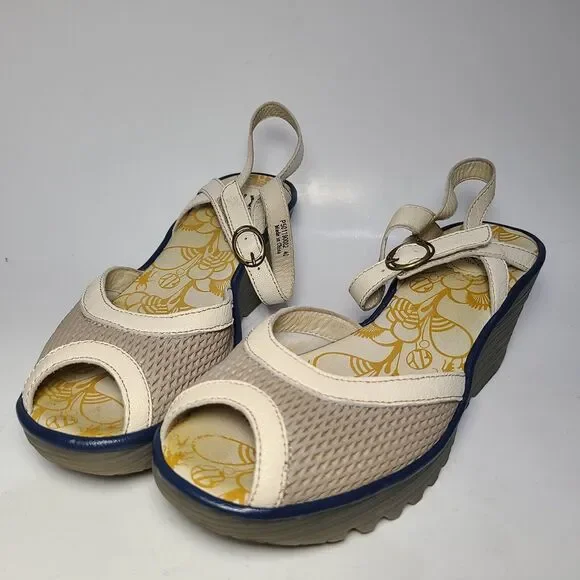 Fly London Cream and Tan Wedges - Picture 4 of 7